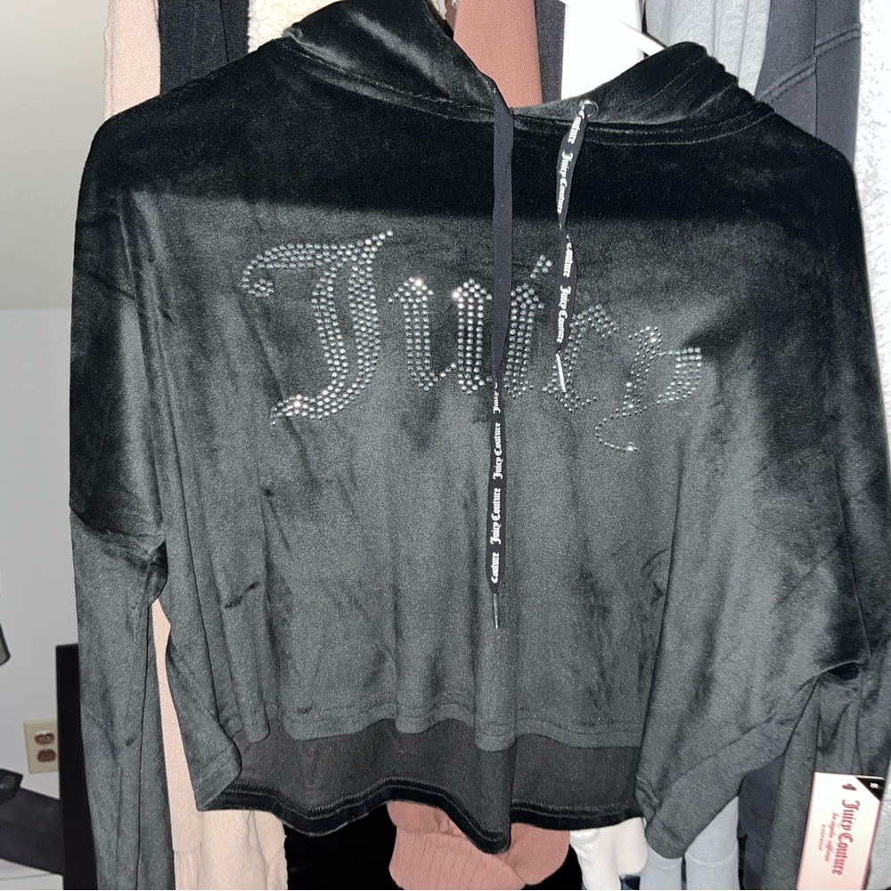 Juicy velour cropped black studded hoodie